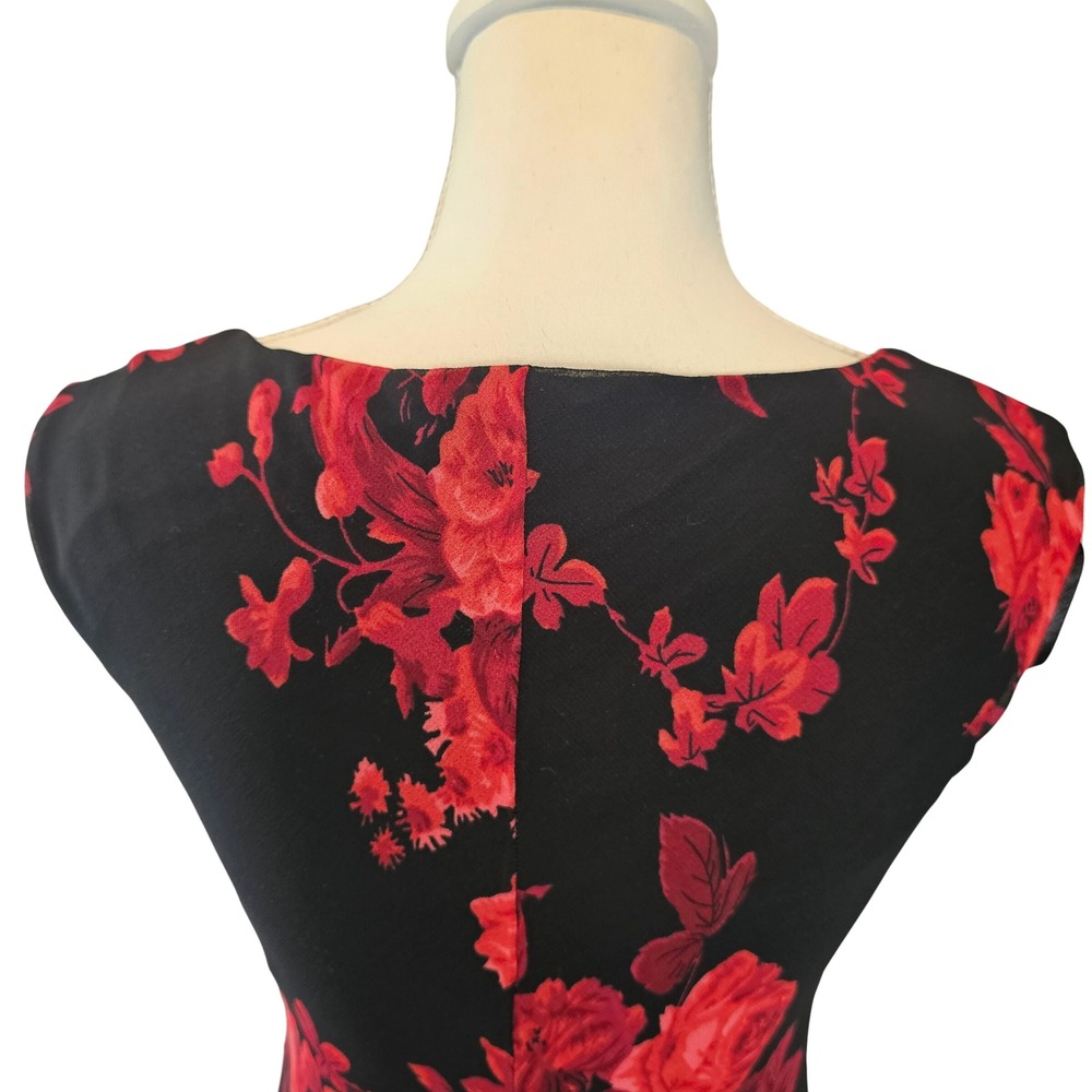 Connected Apparel Red Floral Beaded Hi Low Dress Size Small Romantic Goth Formal - Picture 9 of 12